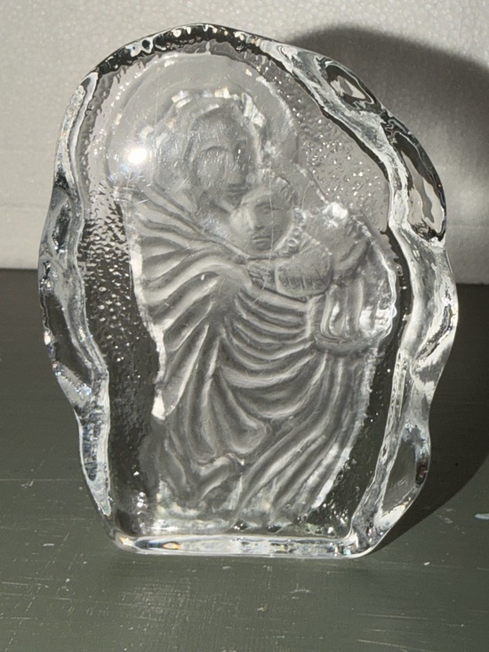 Other - Vintage Etched Art Glass Paperweight Madonna and Child